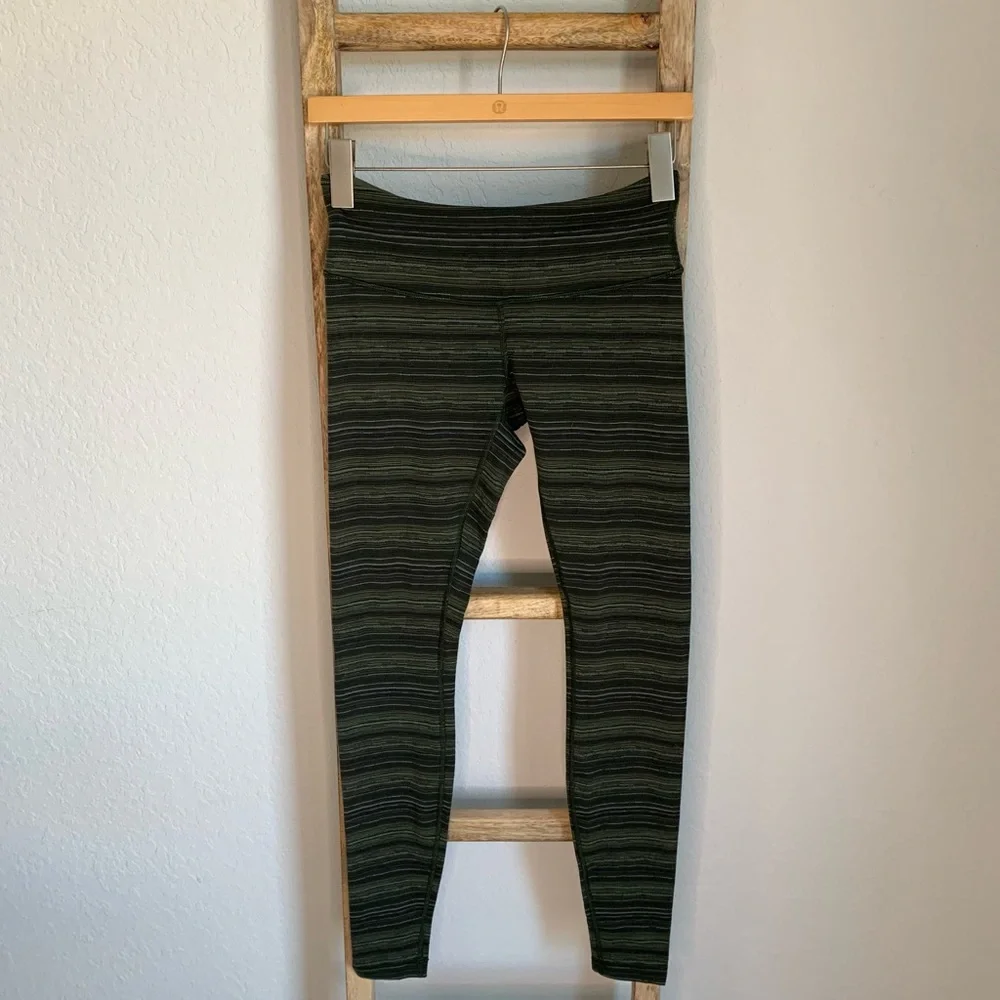 Lululemon Wunder Under Leggings Green Stripe 6 - Picture 2 of 7